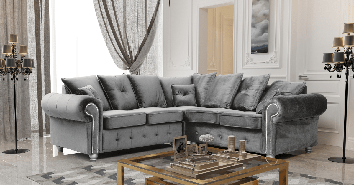 Athens,corner,sofa,plush,velvet,silver,grey
